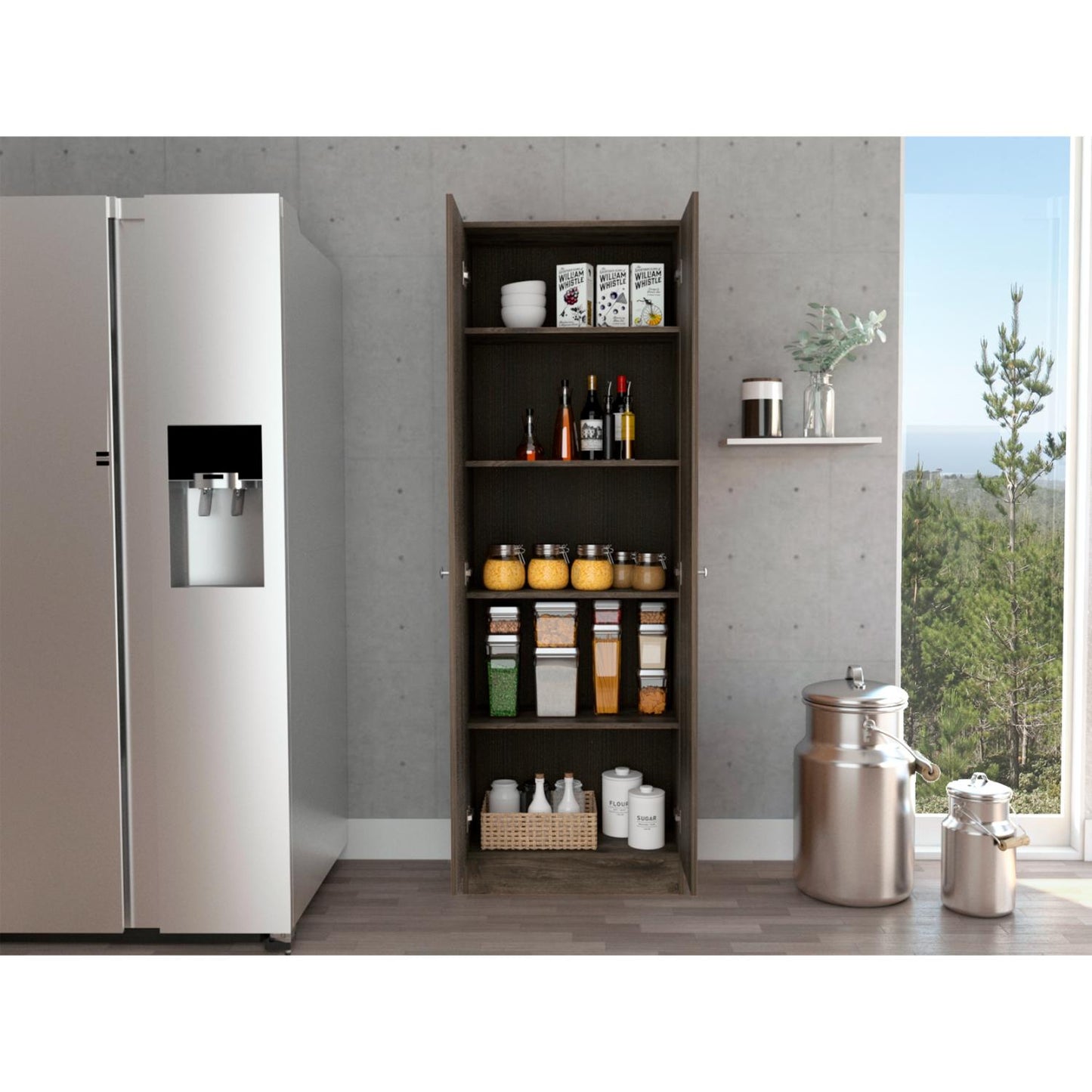 Lombardi Tall Cabinet with Five Drawers, Kitchen Pantry