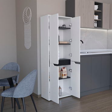 TUHOME Herrin Storage Cabinet Kitchen Pantry with Four Doors, Five Interior Shelves, Space-Saving Vertical Design for Organizing Food, Utensils and Cookware, Modern Multi-Storage Unit with Sophisticated Contemporary Style