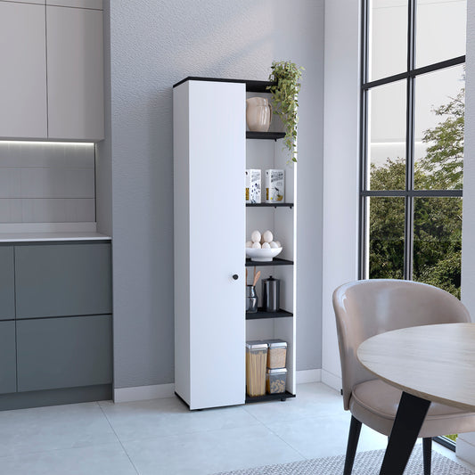 Hoyt Kitchen Pantry Storage Cabinet with Five Interior Shelves, Five Exterior Compartments, Multi-Tier Organization System for Food, Cookware and Household Essentials, Modern Space-Saving Design for Home Kitchens