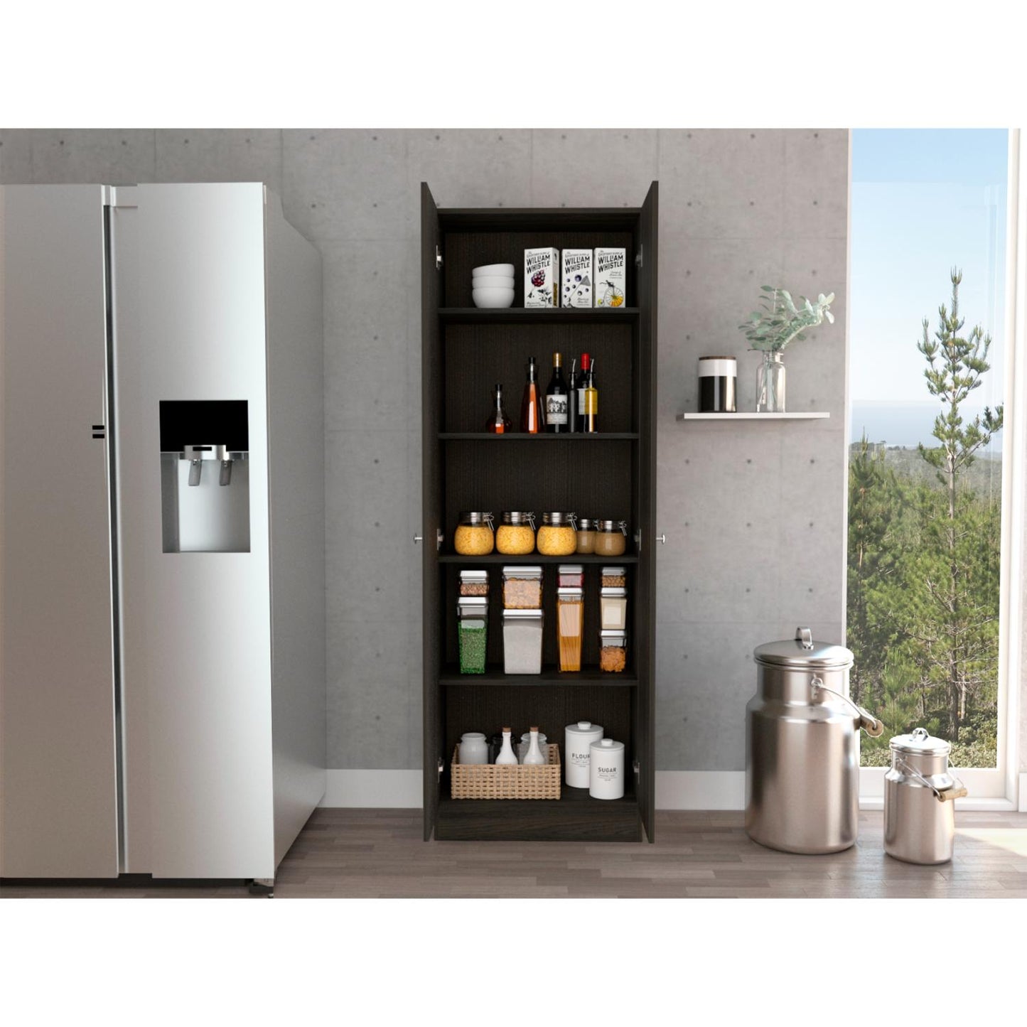 Lombardi Tall Cabinet with Five Drawers, Kitchen Pantry