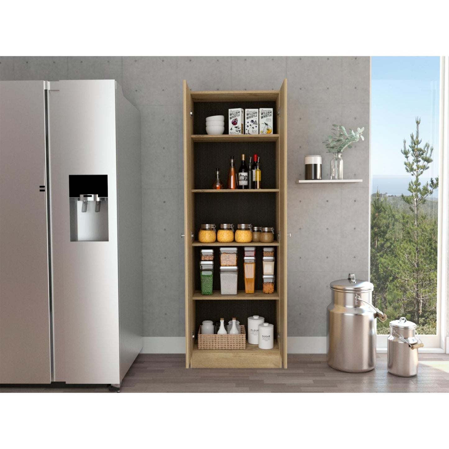 Lombardi Tall Cabinet with Five Drawers, Kitchen Pantry