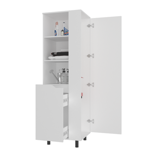 Vidalia Broom Cabinet for Home and Utility Storage, Tall Cleaning Supply Organizer with Enclosed Design for Laundry Room or Kitchen Use, Space-Saving Storage Solution, White Finish