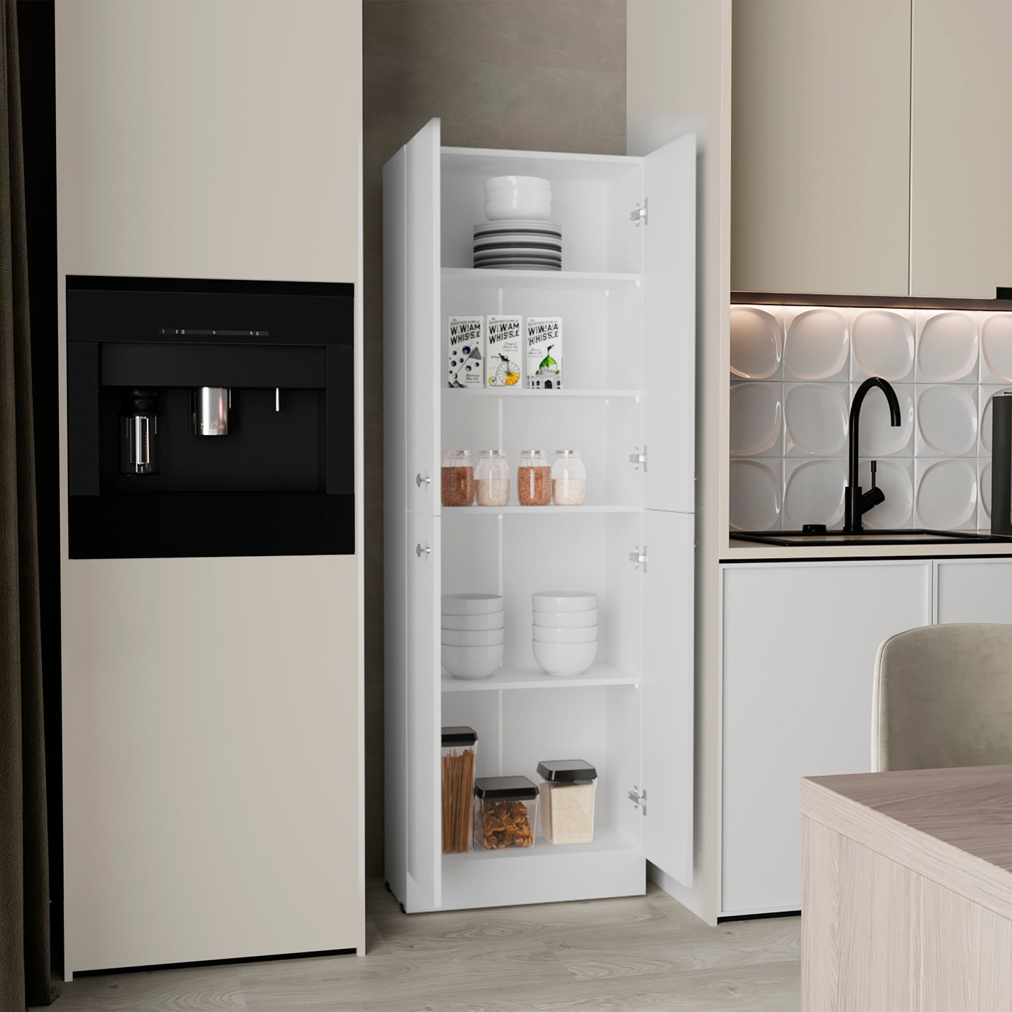 Lynch Kitchen Pantry Storage Cabinet 71" Height, With 4 Doors, 5 Adjustable Shelves, Freestanding Cupboard for Dining Room Living Room, Laundry