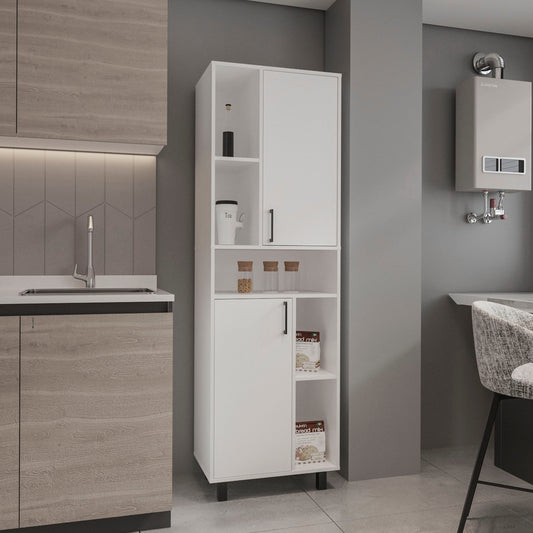 Bryce Pantry Cabinet with Two Doors and Multiple Storage Compartments, Tall Freestanding Kitchen Storage Unit for Dry Goods, Cookware, Small Appliances, and Dishes, Modern Cabinet with Concealed and Open Storage