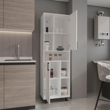 Bryce Pantry Cabinet with Two Doors and Multiple Storage Compartments, Tall Freestanding Kitchen Storage Unit for Dry Goods, Cookware, Small Appliances, and Dishes, Modern Cabinet with Concealed and Open Storage