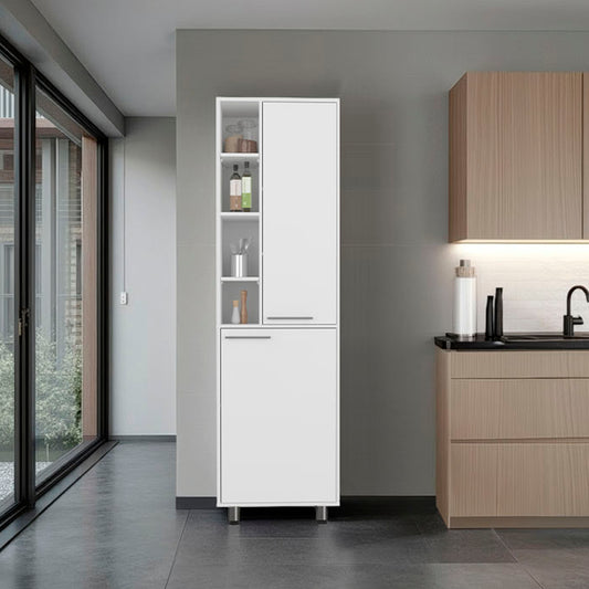 TUHOME Burton Kitchen Pantry with Two Doors, Adjustable Interior Shelves and Side Storage Compartments, Compact Organization Cabinet for Food, Supplies and Small Appliances, Space-Saving Solution for Modern Home Kitchens