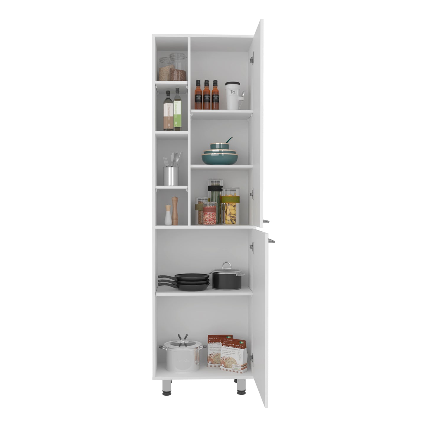 Burton Kitchen Pantry with 2 Doors, Adjustable Shelves, side Shelves, Compact Storage Cabinet for Kitchen Organization