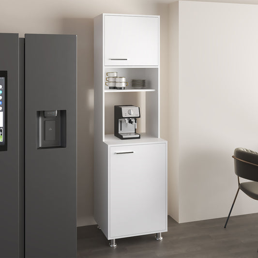 Antares Kitchen Pantry Cabinet With Two Doors, Open Middle Shelf And Upper Storage