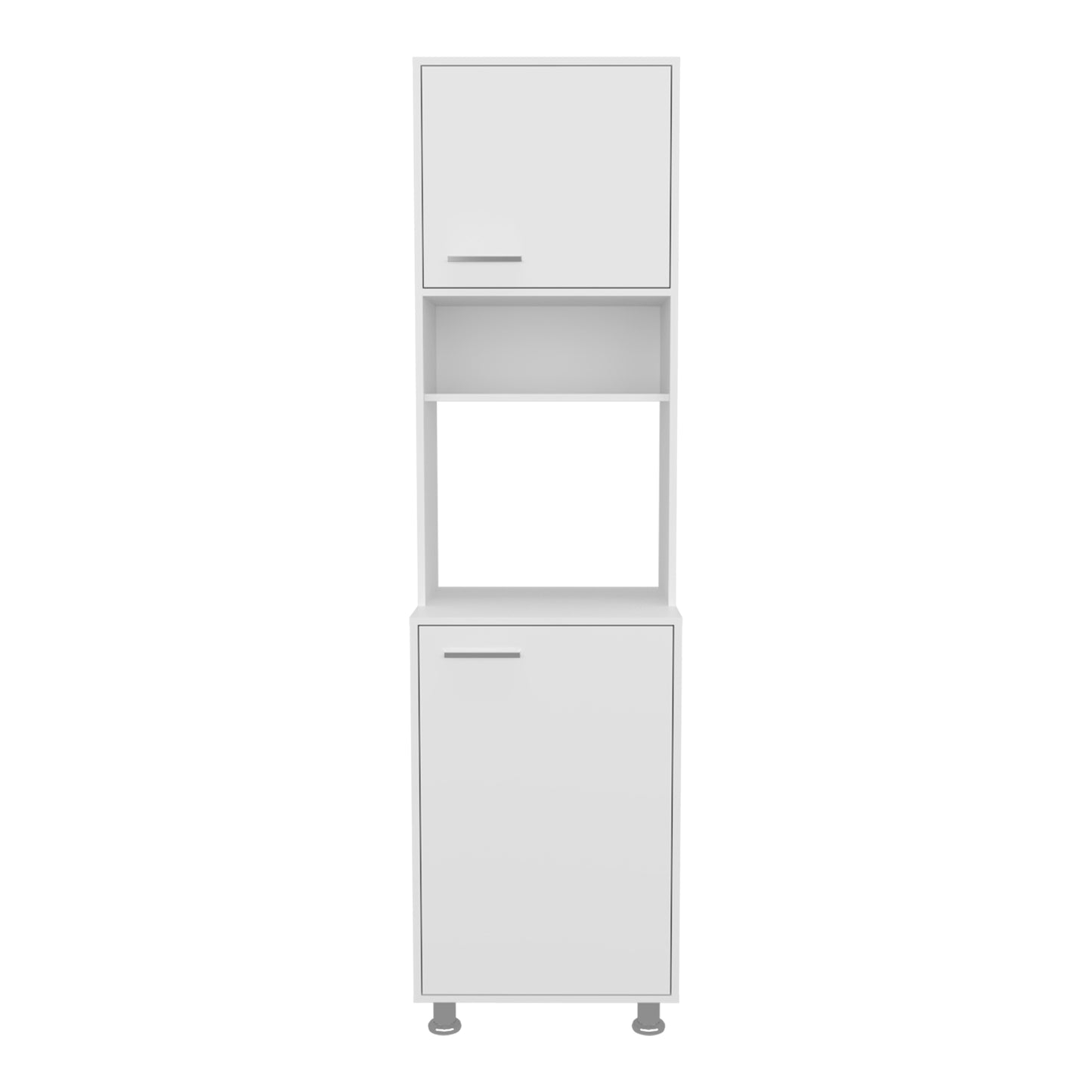 Antares Kitchen Pantry Cabinet With Two Doors, Open Middle Shelf And Upper Storage