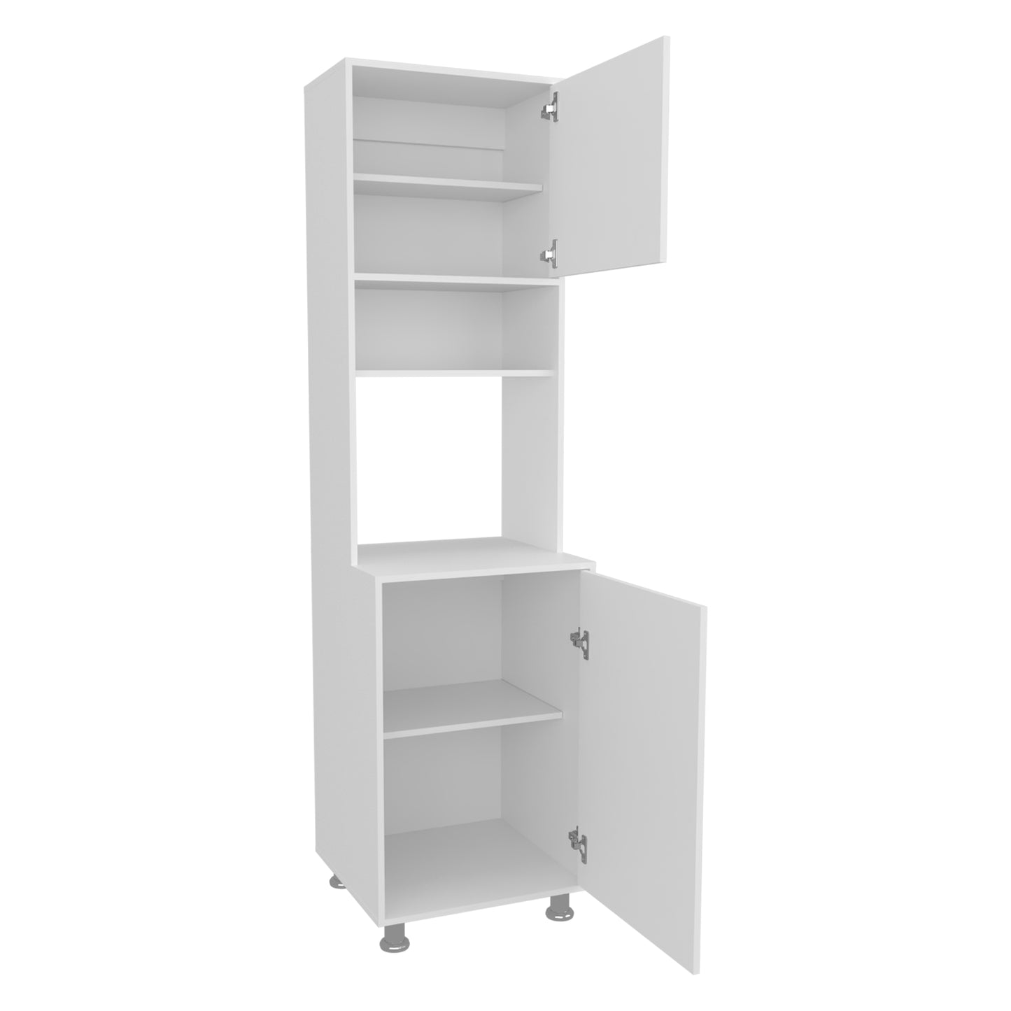 Antares Kitchen Pantry Cabinet With Two Doors, Open Middle Shelf And Upper Storage