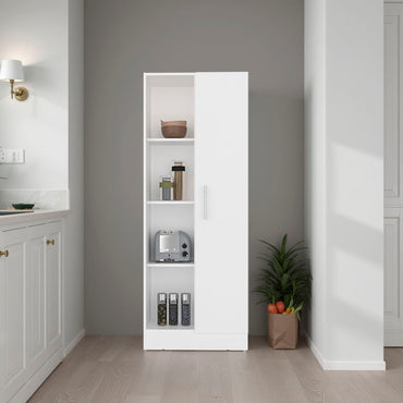 TUHOME Austin Storage Broom Closet with Magnetic-Closure Doors, Tall Multi-Purpose Utility Cabinet for Cleaning Supplies, Durable Engineered Wood Construction and Space-Saving Design