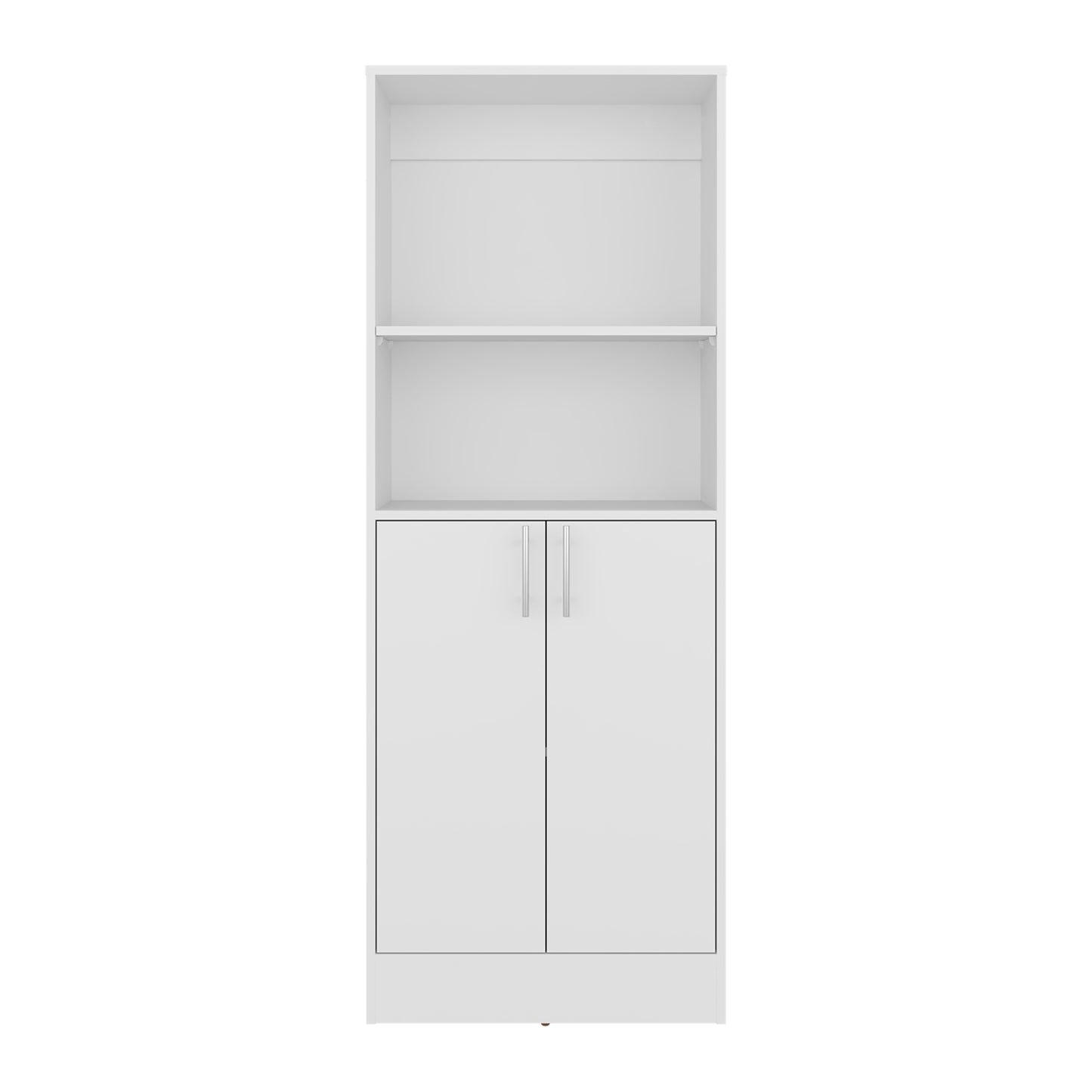 Juls Multipurpose Storage Pantry with Two Upper Open Storage Shelves and, Two Door Cabinet with Interior Storage for Kitchen, Laundry Room or Living Room