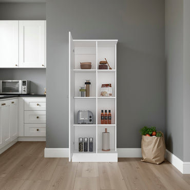 Pantress Complete Kitchen Pantry and Microwave Cabinet with One Door Side Kitchen Storage Cabinet, Compact Countertop, One Drawer, One Small Cabinet and, One Open Shelf