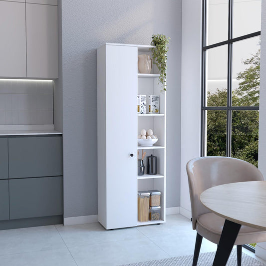 Hoyt Kitchen Pantry Storage Cabinet with Five Interior Shelves, Five Exterior Compartments, Multi-Tier Organization System for Food, Cookware and Household Essentials, Modern Space-Saving Design for Home Kitchens