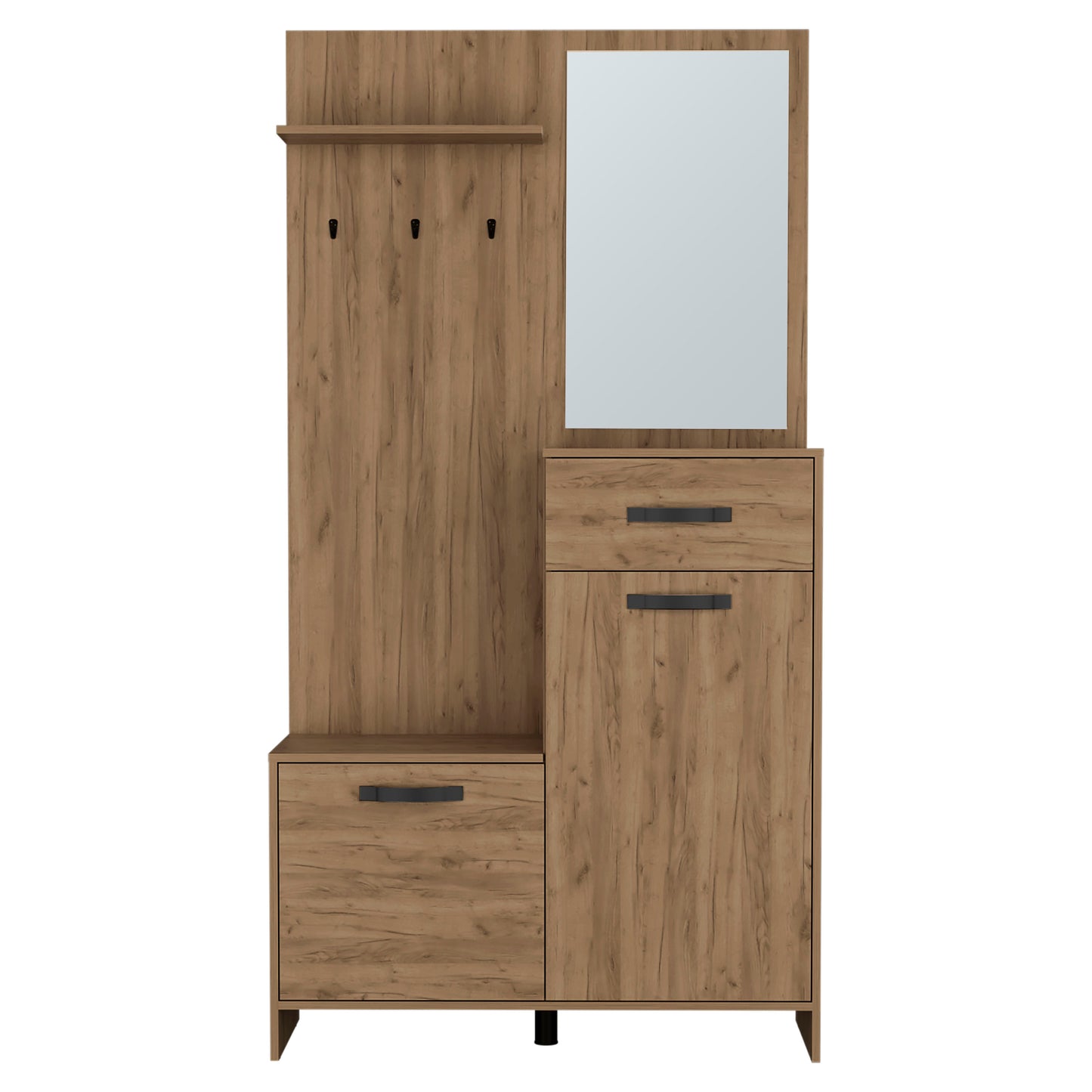 Parker Mirrored Tree Hall with Hangers, Three Shelves, Two Cabinets, One Drawer, Entry way, Console Table, Living Room 75" Tall