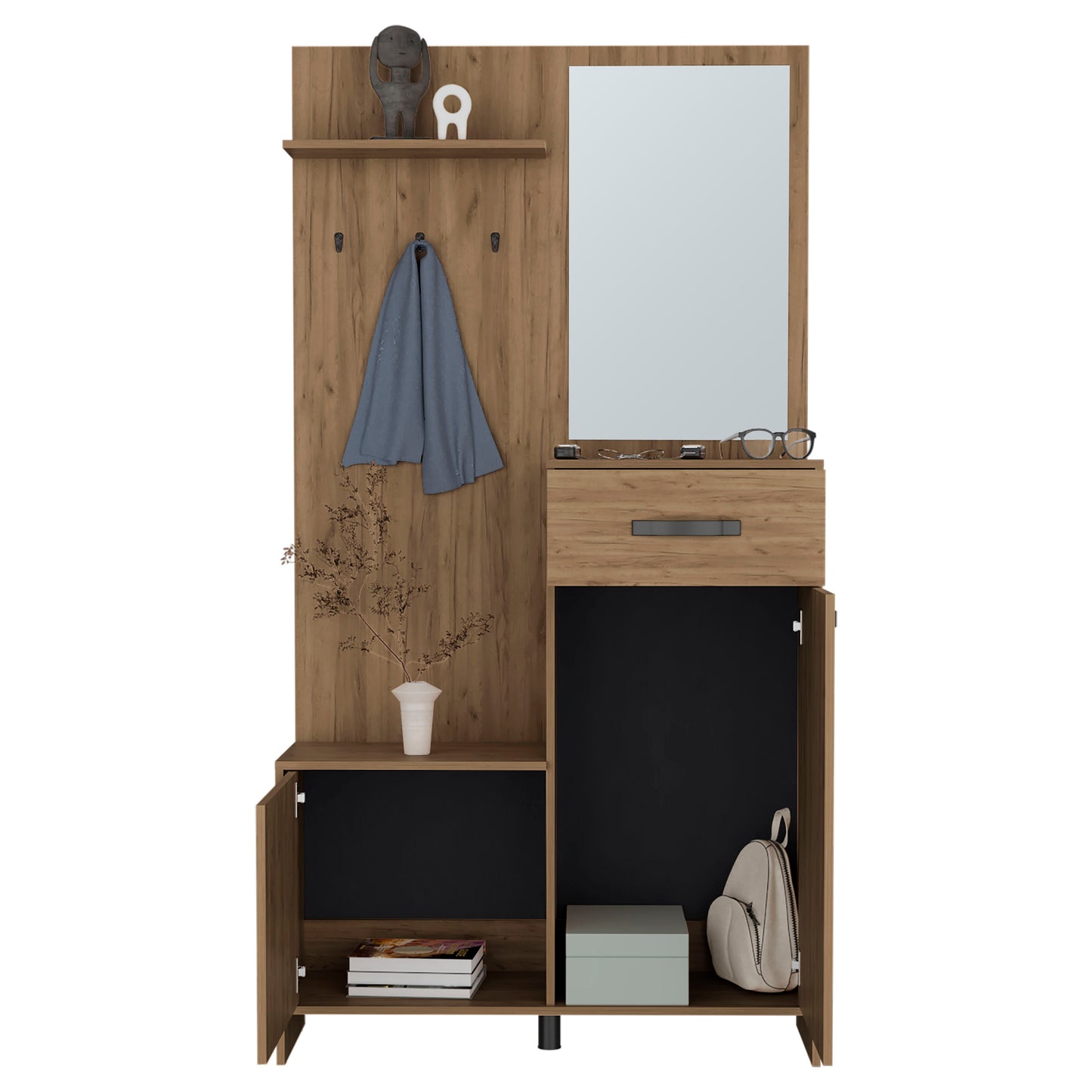 Parker Mirrored Tree Hall with Hangers, Three Shelves, Two Cabinets, One Drawer, Entry way, Console Table, Living Room 75" Tall