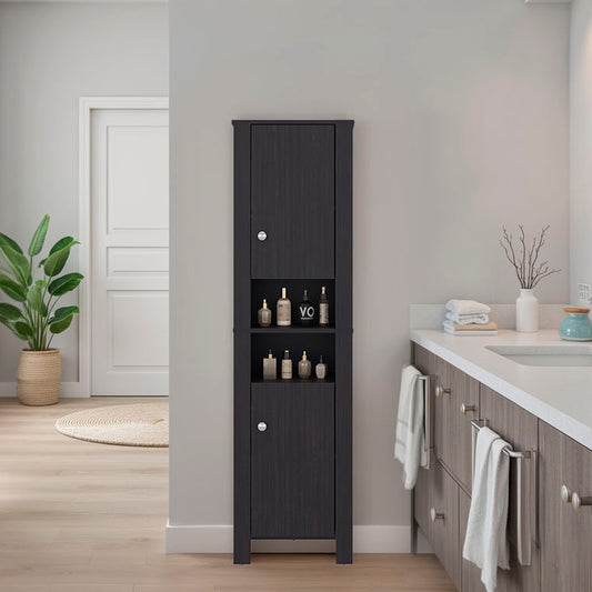 Vanessa Bathroom Cabinet with Auxiliary Storage Modern Freestanding Organizer, Space-Saving Bathroom Storage