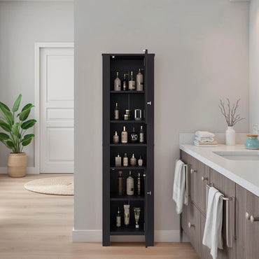 Vanessa Bathroom Cabinet with Auxiliary Storage Modern Freestanding Organizer, Space-Saving Bathroom Storage