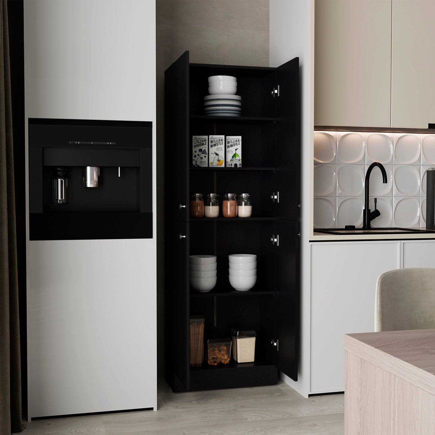 Lynch Kitchen Pantry Storage Cabinet 71" Height, With 4 Doors, 5 Adjustable Shelves, Freestanding Cupboard for Dining Room Living Room, Laundry