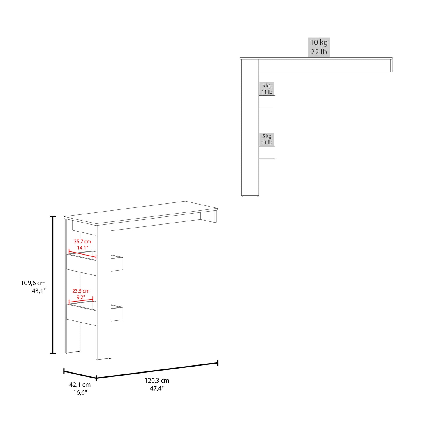 Aurora Kitchen Counter Table Table with Storage Shelf, Modern Design for Kitchen Side Dining Table, Breakfast Table, Bars or Dining Room