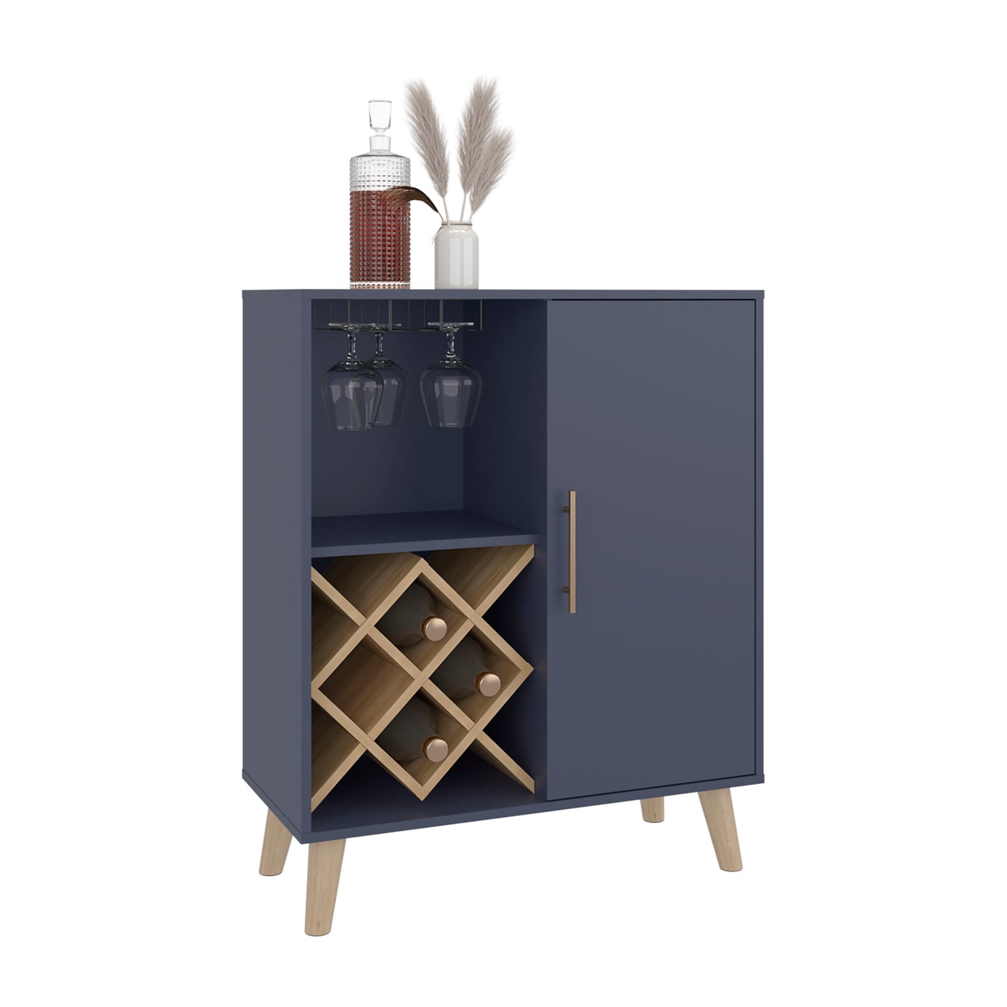 Cave Low Bar Cabinet with Open Storage, Modern Bar Furniture for Living Room or Entertainment Area