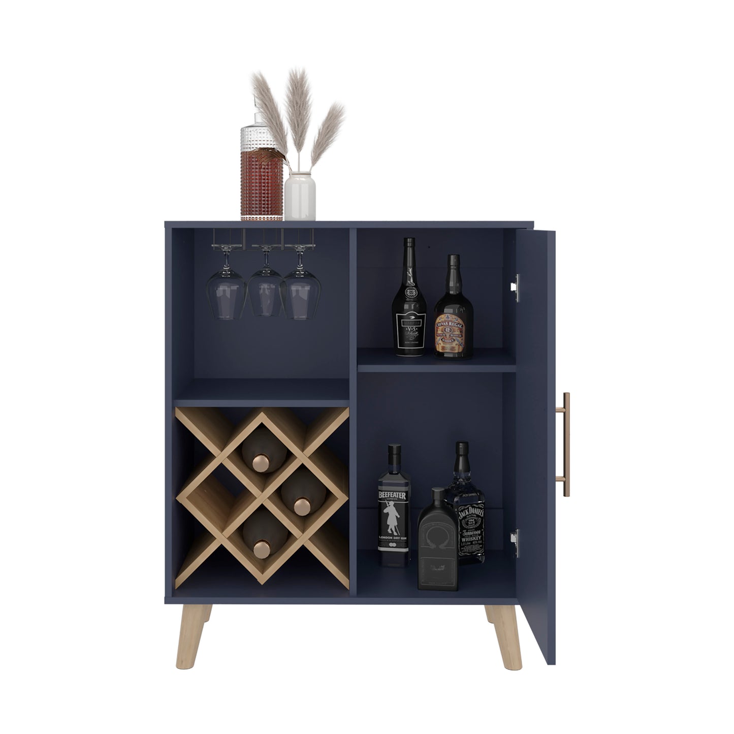 Cave Low Bar Cabinet with Open Storage, Modern Bar Furniture for Living Room or Entertainment Area