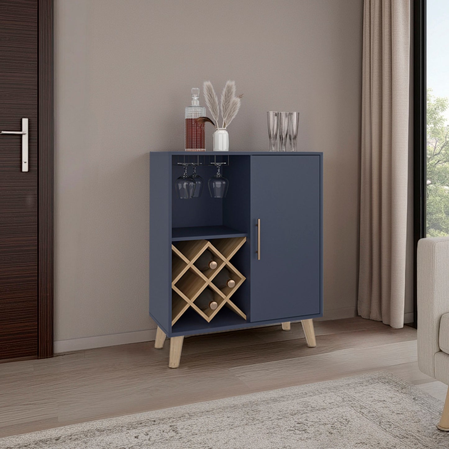 Cave Low Bar Cabinet with Open Storage, Modern Bar Furniture for Living Room or Entertainment Area