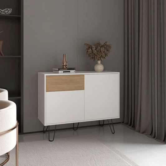 Tori 39" Wide Console Table with Two Cabinets, One Drawer, Four Shelves, Storage Organizer, Versatile Storage for Living Room, Hallway, Entryway, Modern Design, Stylish and Practical Console