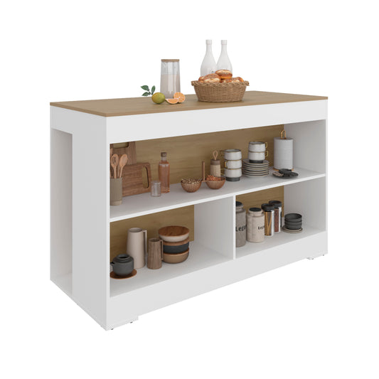 Cuenca Dining Counter Table, Freestanding Structure with 3 Open Storage Shelves and Wide Dining Countertop Space for Kitchen or Dining Rooms