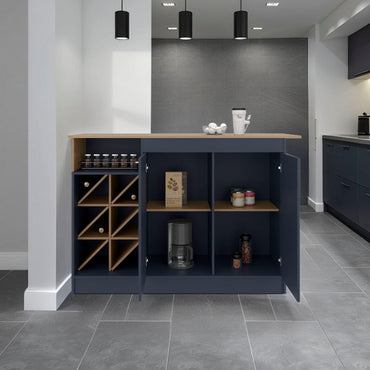 Lugano Kitchen Island with Open Shelves, Side Compartments For Bottles, Spacious Storage and Counter Space for Kitchen Organization