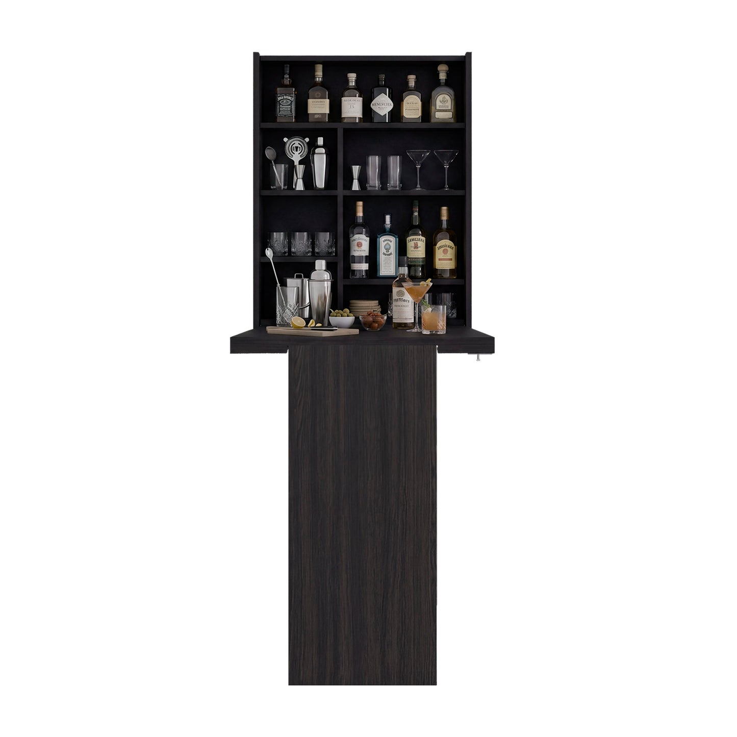 Tuhome Vatta Wall Foldable Counter Table with Multiple Shelves, Extending Surface, Space-Saving Design for Kitchen, Dining Room, or Home Office