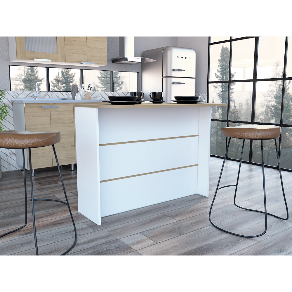 Fendi Kitchen Island with Open Down Shelves, Storage Cabinets, and Top Counter Space For A Modern Style Kitchen or Coffee Station