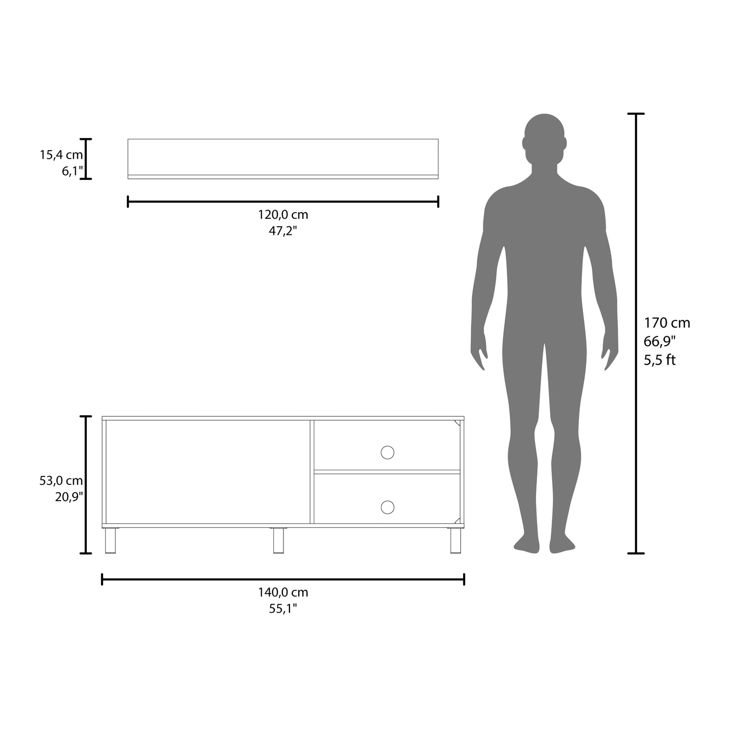 Bryce Tv Stand Two Doors, Open Shelves And Spacious Top Surface, Modern Entertainment Unit