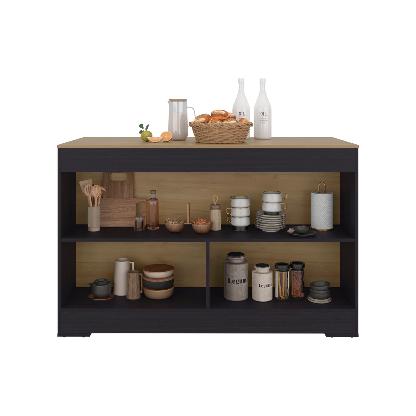 Cuenca Dining Counter Table, Freestanding Structure with 3 Open Storage Shelves and Wide Dining Countertop Space for Kitchen or Dining Rooms