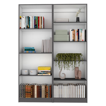 Bookcase Double Column Desing, Large Storage Display, Matt Gray / White