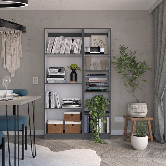 Home Asymmetrical Bookcase for Living Room, Matt Gray / White