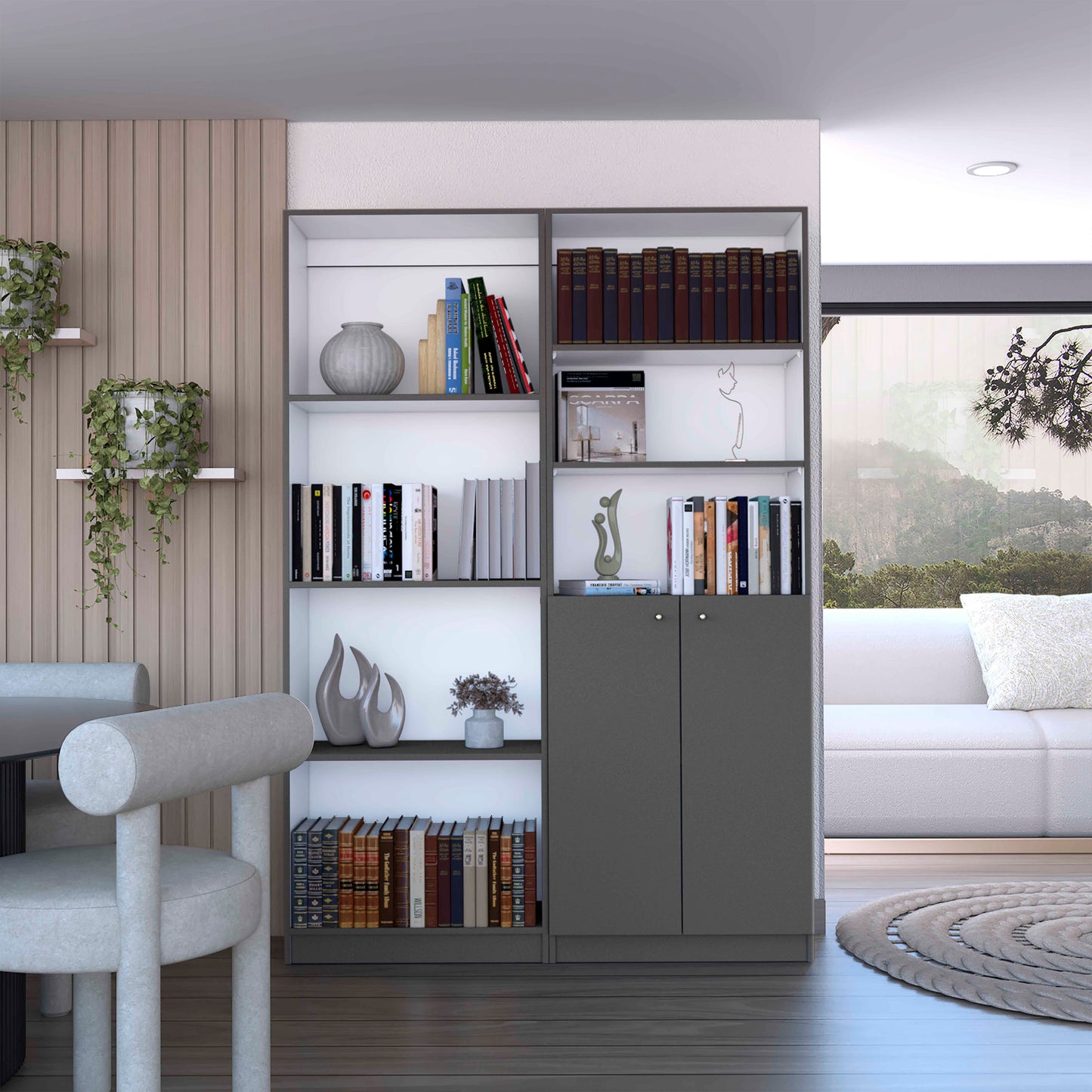 2 Piece Bookcase, Living Room Set, Matt Gray / White