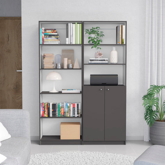 Layton 2 Piece Bookcase with Cabinet Storage, Matt Gray / White