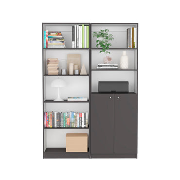 Layton 2 Piece Bookcase with Cabinet Storage, Matt Gray / White
