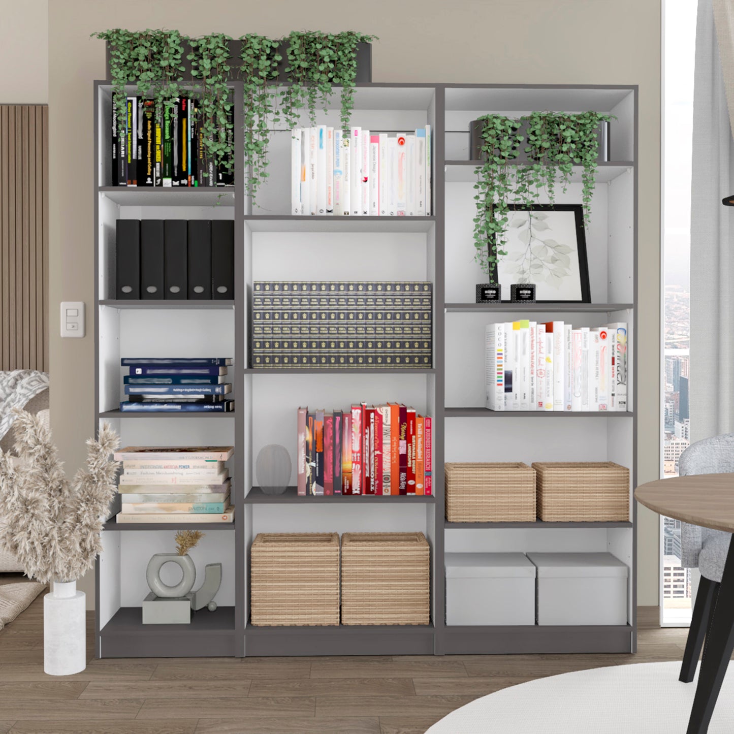 Ocala 3 Piece Living Room Bookcase, Matt Gray / White