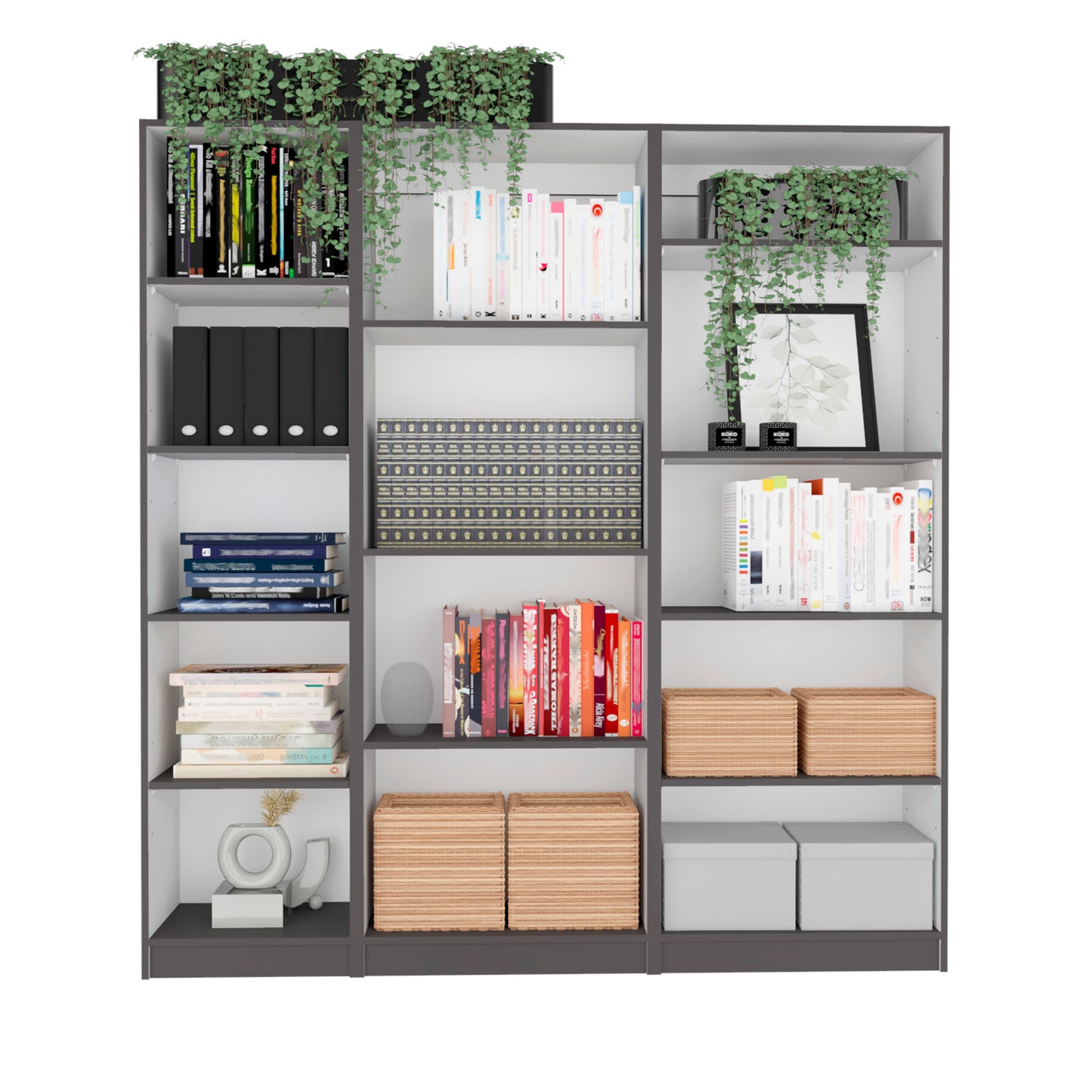 Ocala 3 Piece Living Room Bookcase, Matt Gray / White