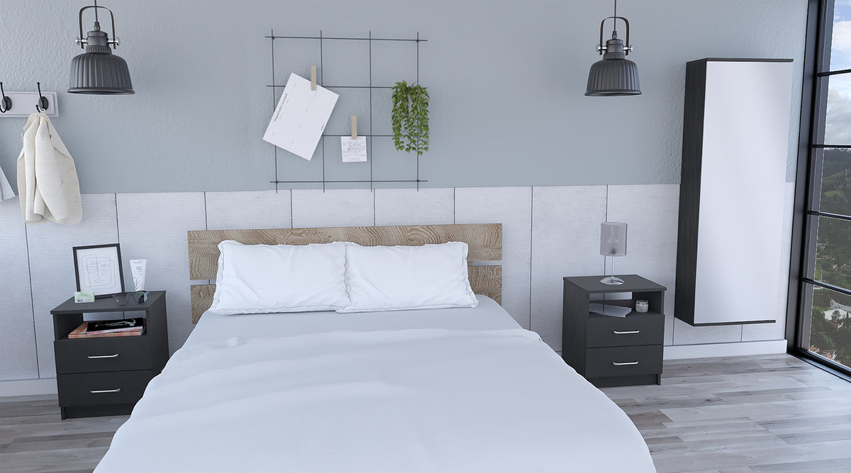 Napoles 3 Piece Bedroom Set, Shoe Rack + Nightstand + Nightstand, Blac