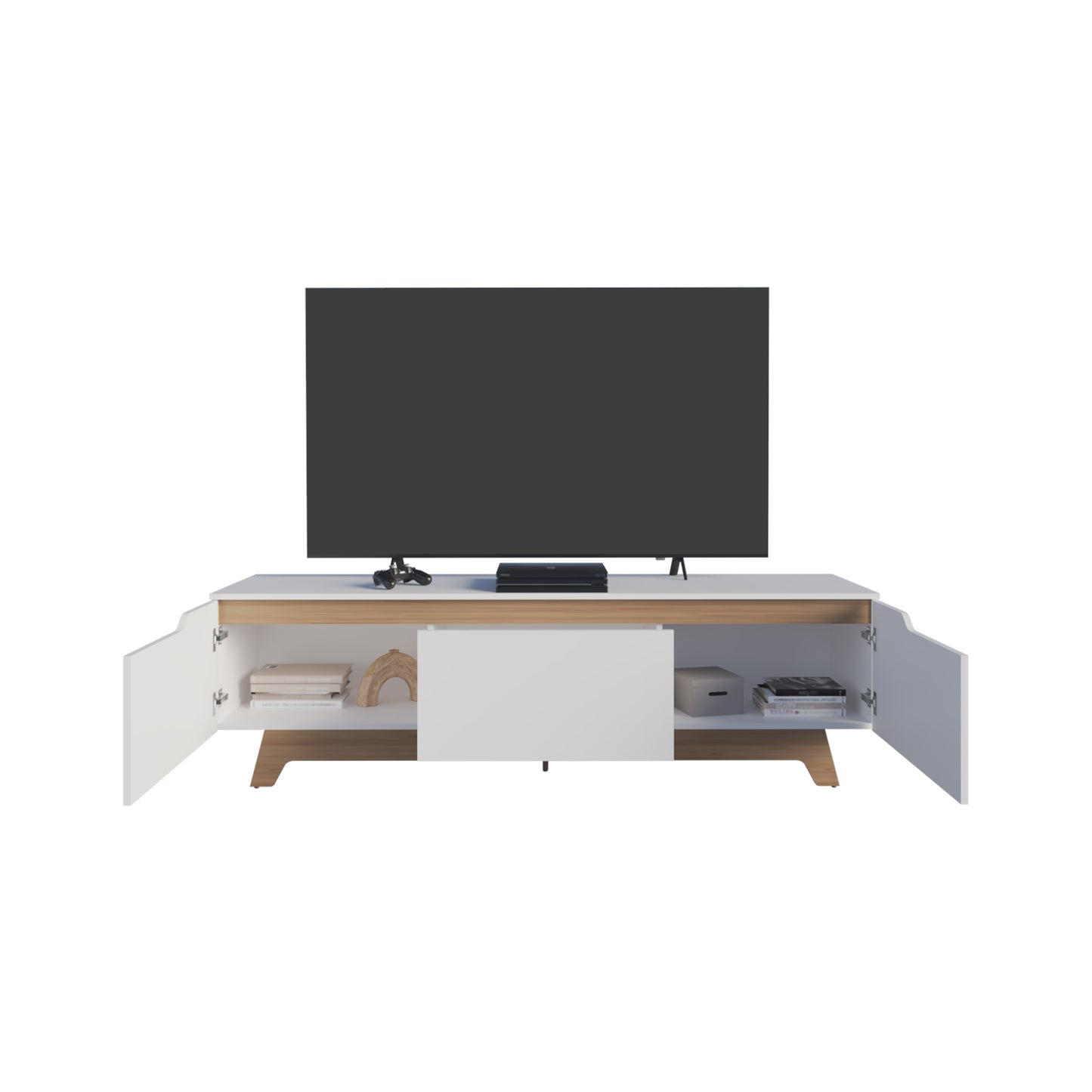 Woodall Tv Stand, Two Doors Modern Entertainment Center, Open Shelves And Cable Management