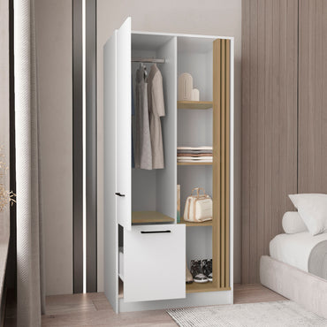 Vance Armoire With Double Doors, Interior Hanging Rod And Shelves, Freestanding Modern Wardrobe Closet