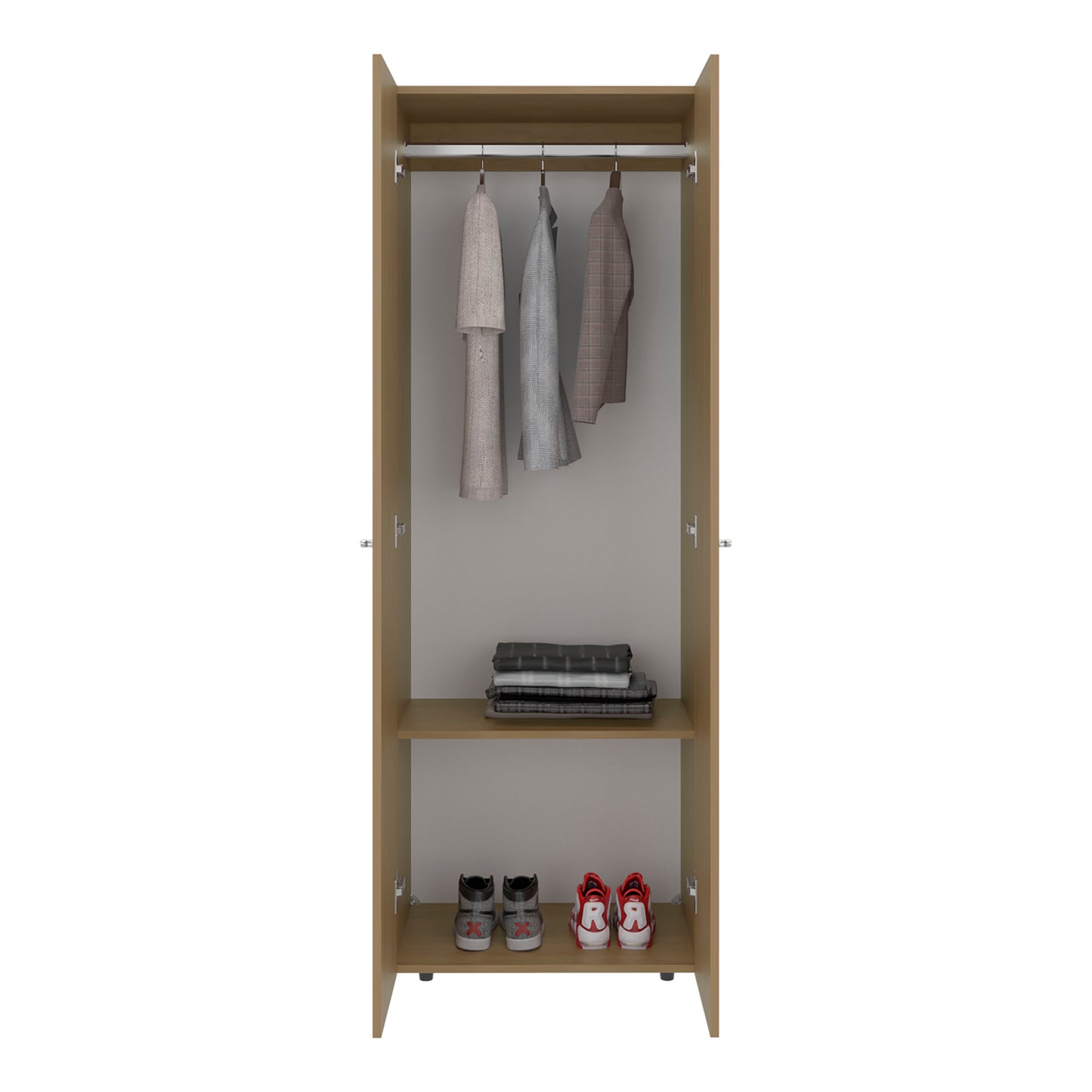 Home 2 Doors Closet System Armoire, Hanging Rod and Storage Shelf, Modern Armoire for Bedroom Organization Storage