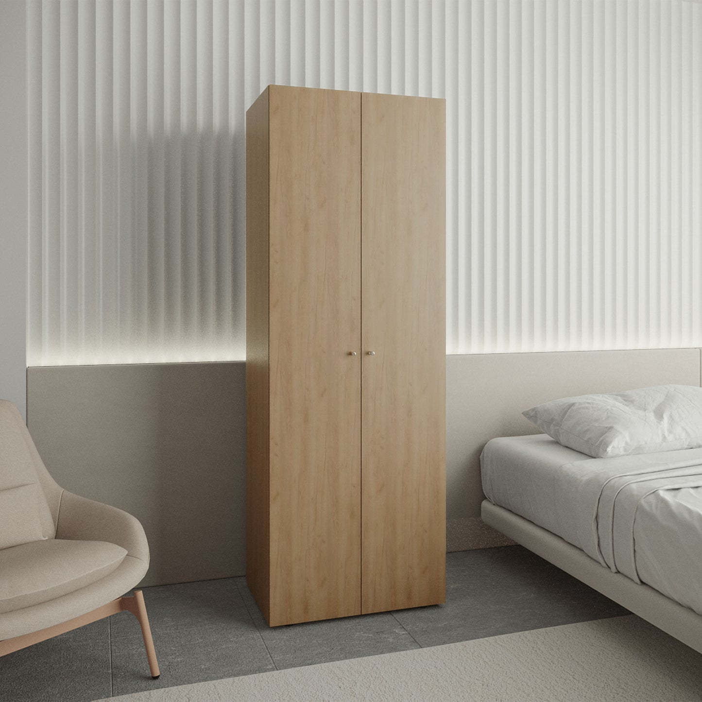Home 2 Doors Closet System Armoire, Hanging Rod and Storage Shelf, Modern Armoire for Bedroom Organization Storage