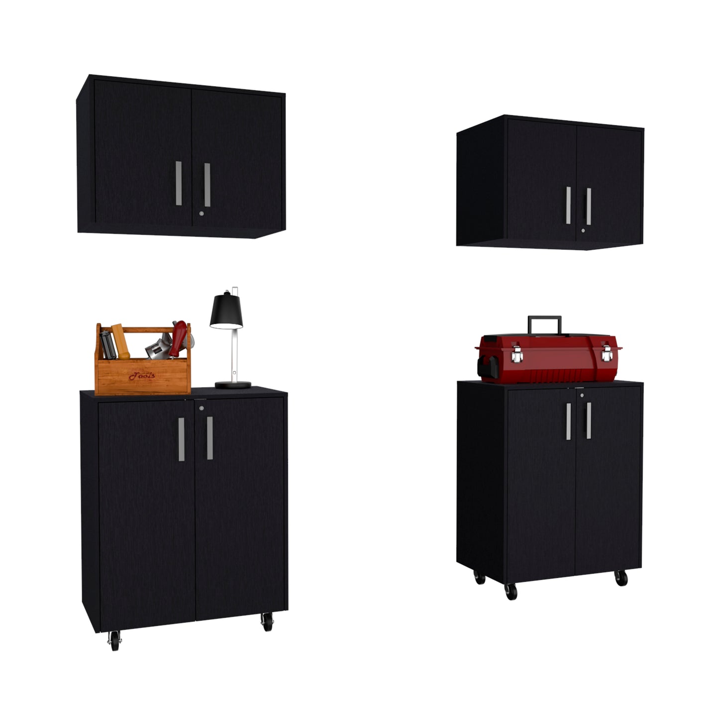 Melrose 4 Piece Garage Set, 2 Wall Cabinets + 2 Storage Cabinets, Black Wengue Finish