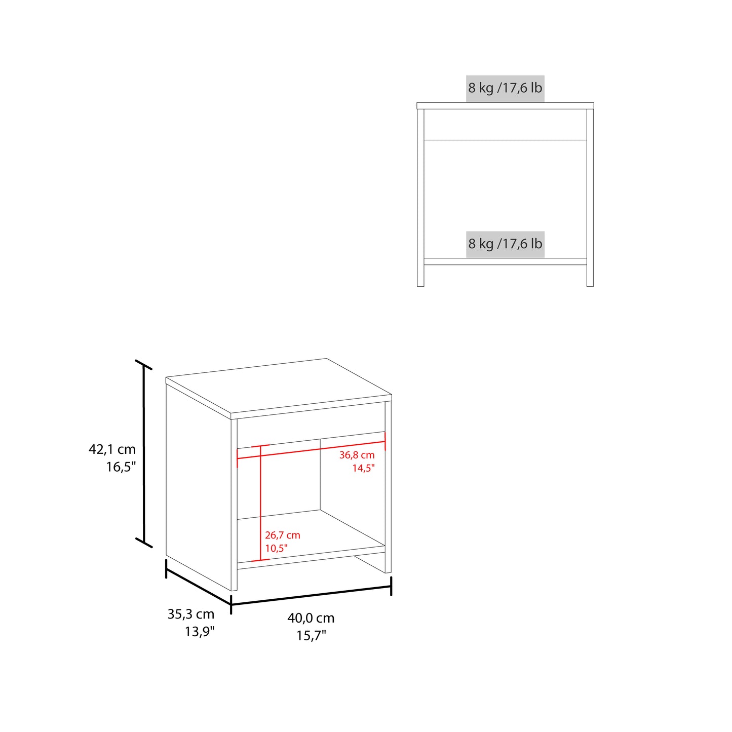 Chroma Nightstand, 1-Tier, One shelf, Engineered Wood
