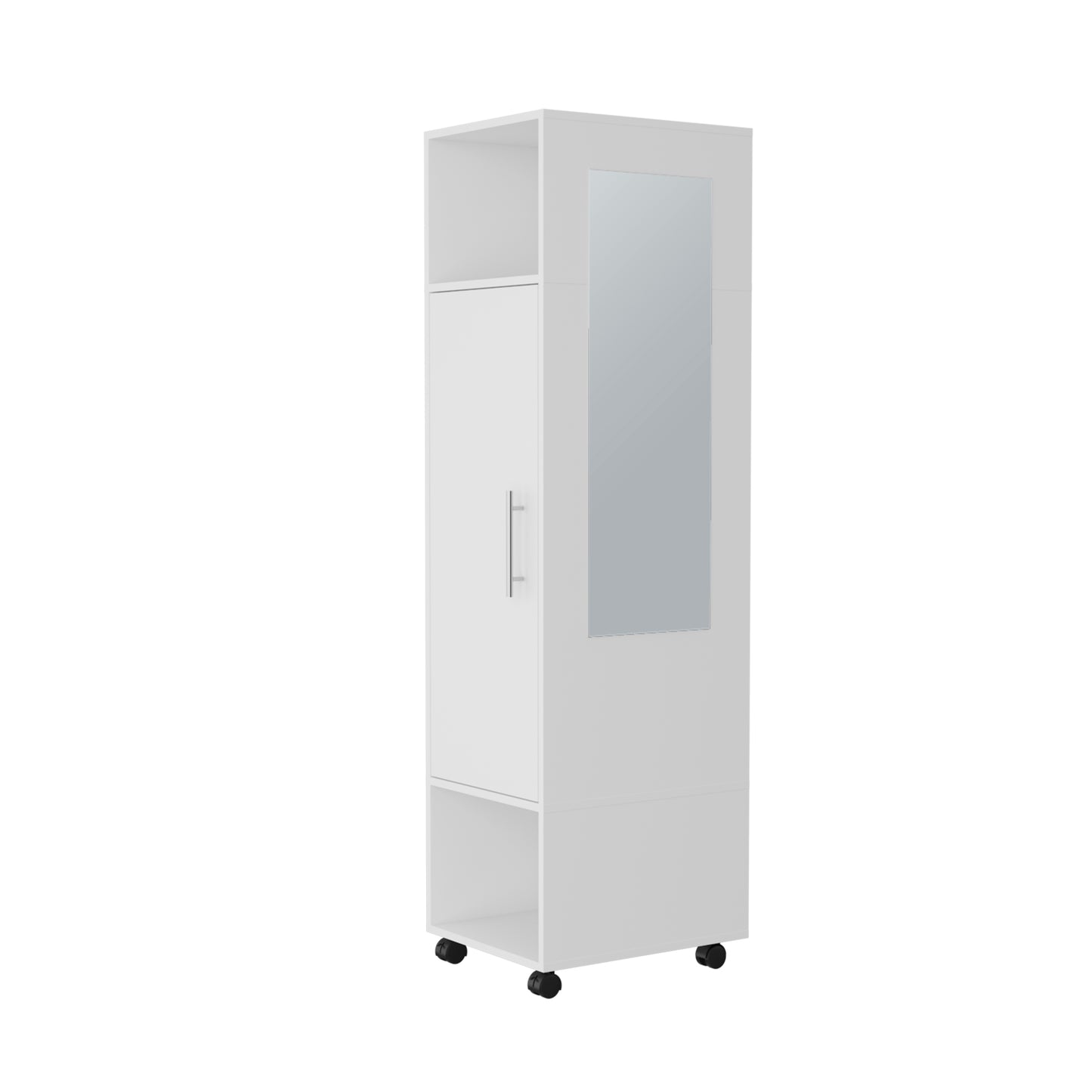 Cluster 63" Tall Wardrove with Mirror, Three Shelves, Casters and Hanging Rod, Armoire, Bedroom Clothes Storage, Cabinet Organizer