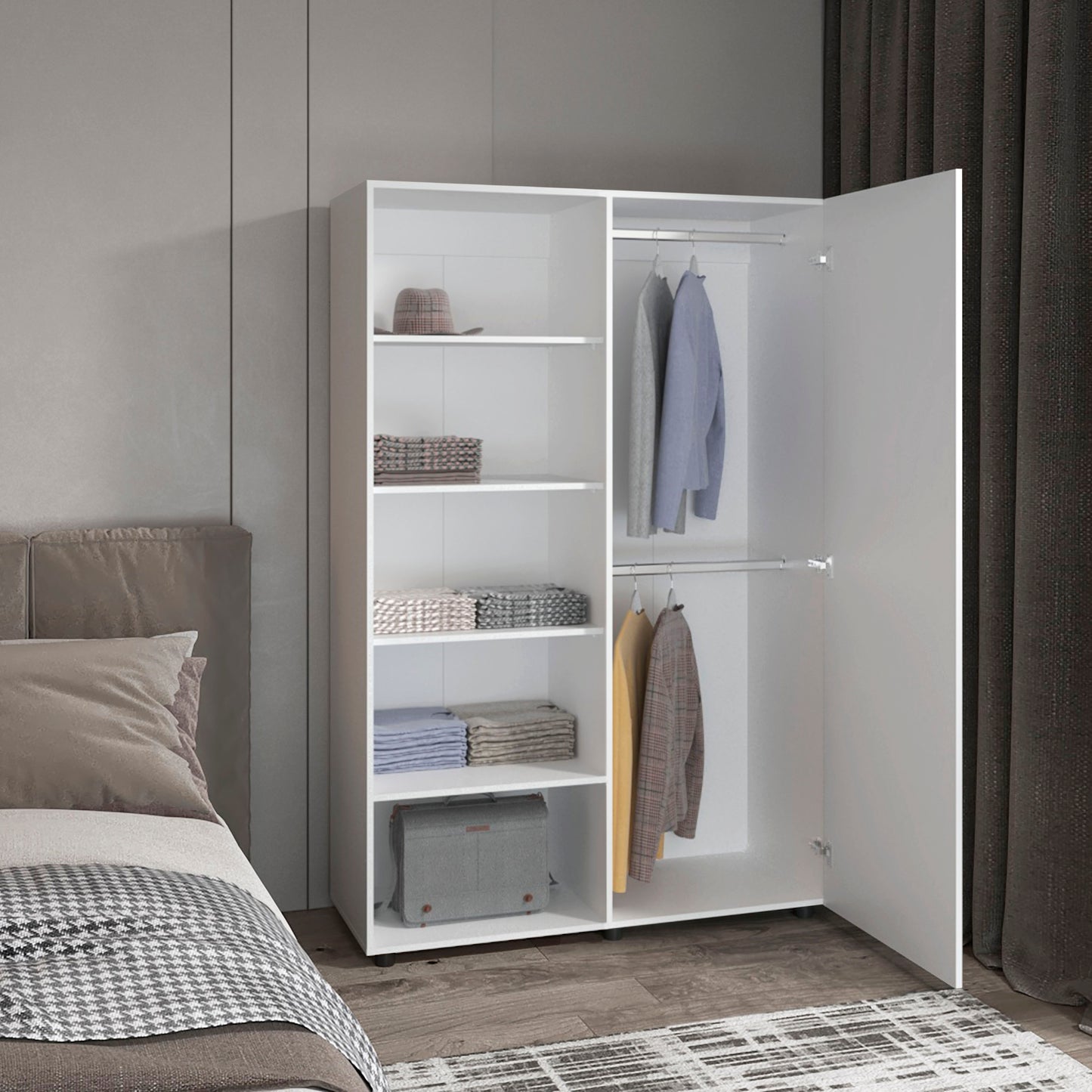 Eco 72" High 6-tier Shelf One-Door Cabinet Armoire with Two Hanging Rods